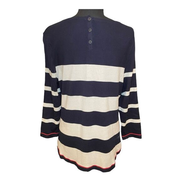 Talbots Preppy Striped Sweater | Navy & Cream | Size M Fall Classic - Picture 2 of 9